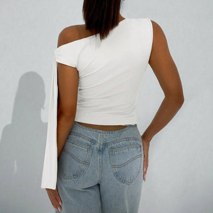 Women’s One-Shoulder Asymmetrical Tie Shoulder Top – Going Out & Party Shirt FitiqueFit