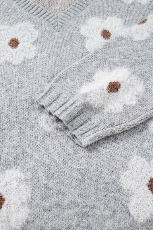 Floral V-Neck Drop Shoulder Baggy Sweater Shop Style & More | Fresh Looks, Everyday Deals & Free Shipping