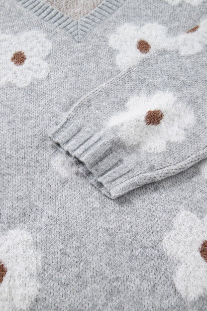 Floral V-Neck Drop Shoulder Baggy Sweater Shop Style & More | Fresh Looks, Everyday Deals & Free Shipping