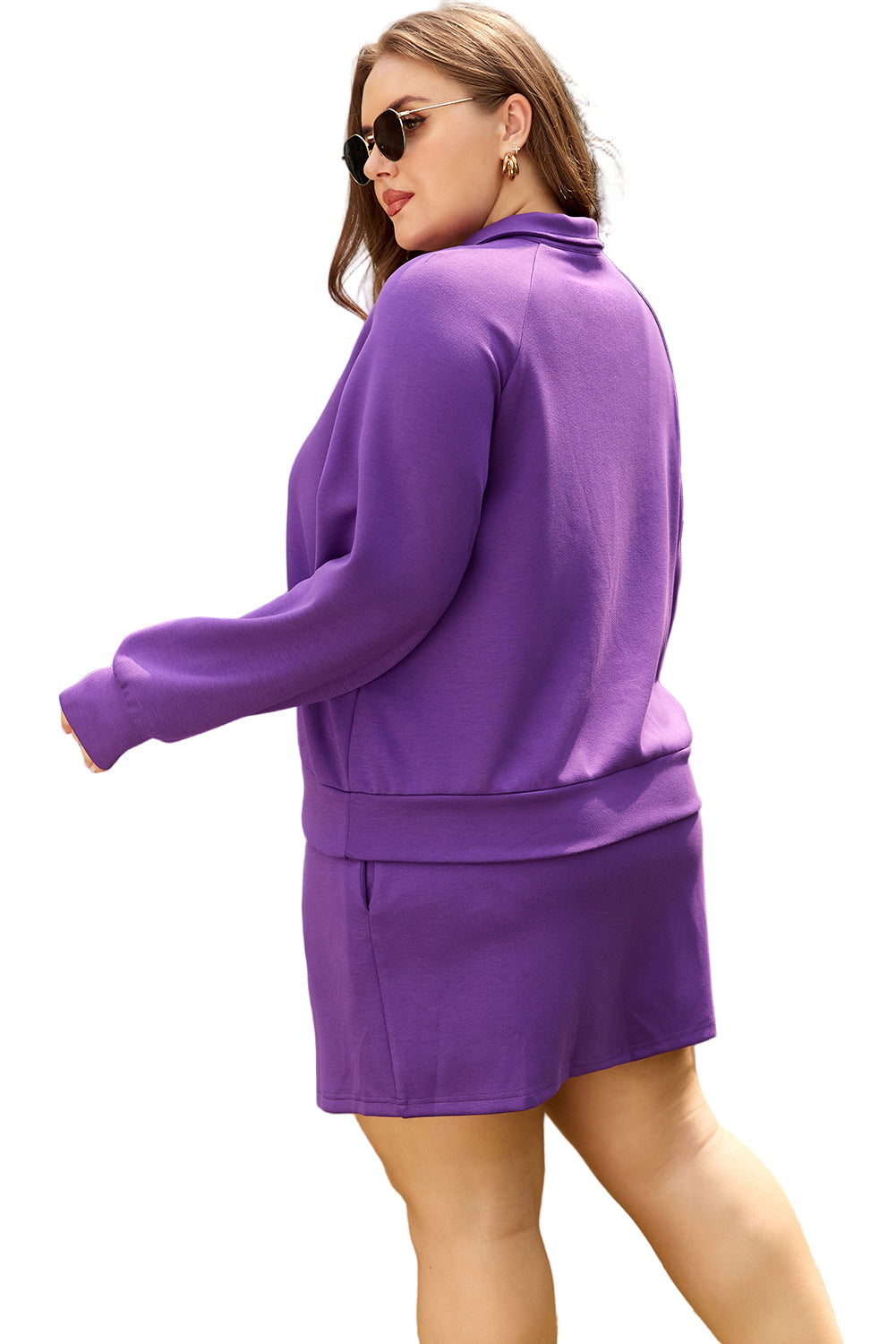 Wisteria Collar Half Zip Pullover Mini Skirt Plus Size 2pcs Set Garden Naked Curves