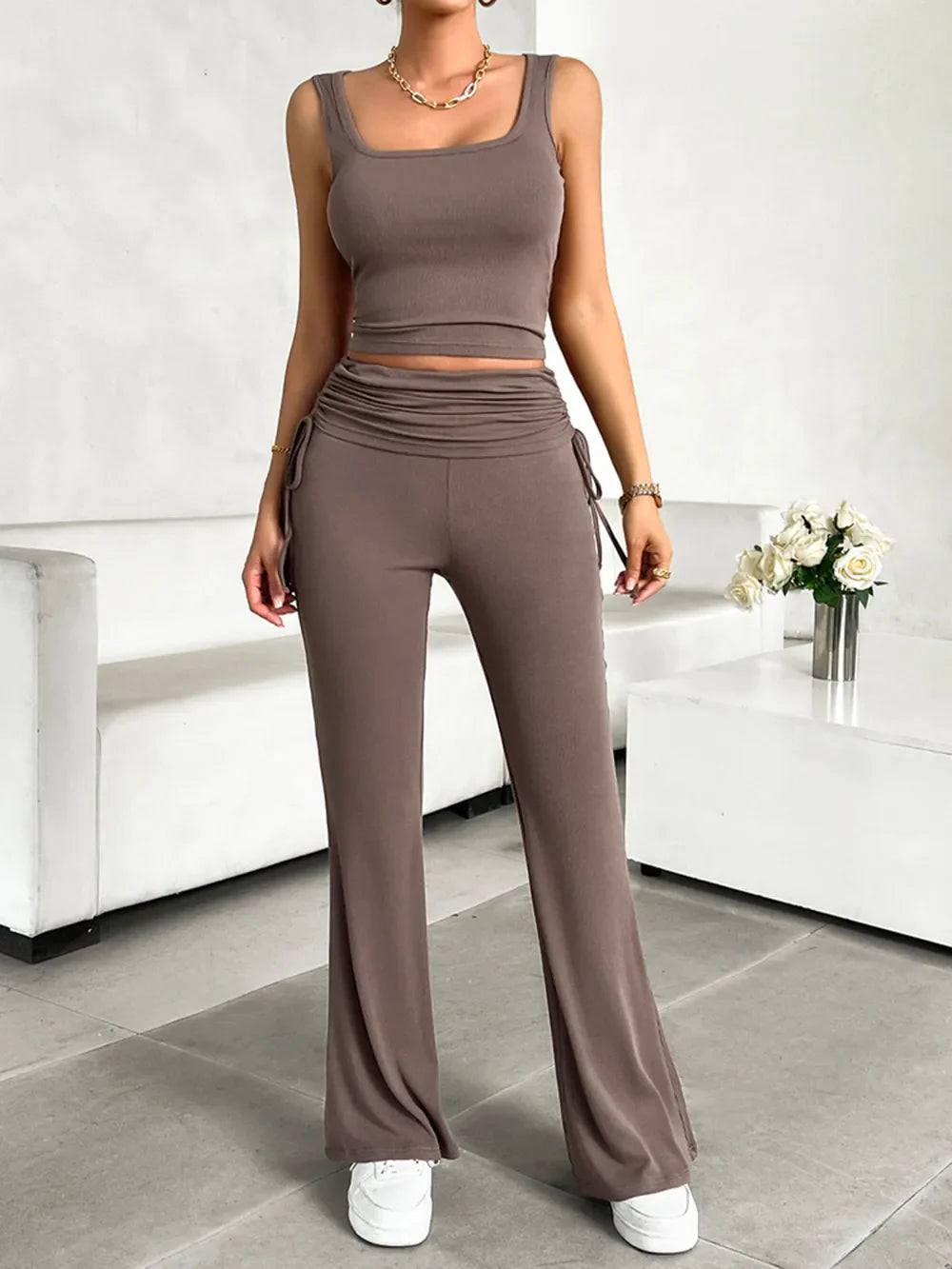 Devine Square Neck Tank and Drawstring Pants Set New Era Fashion LLc