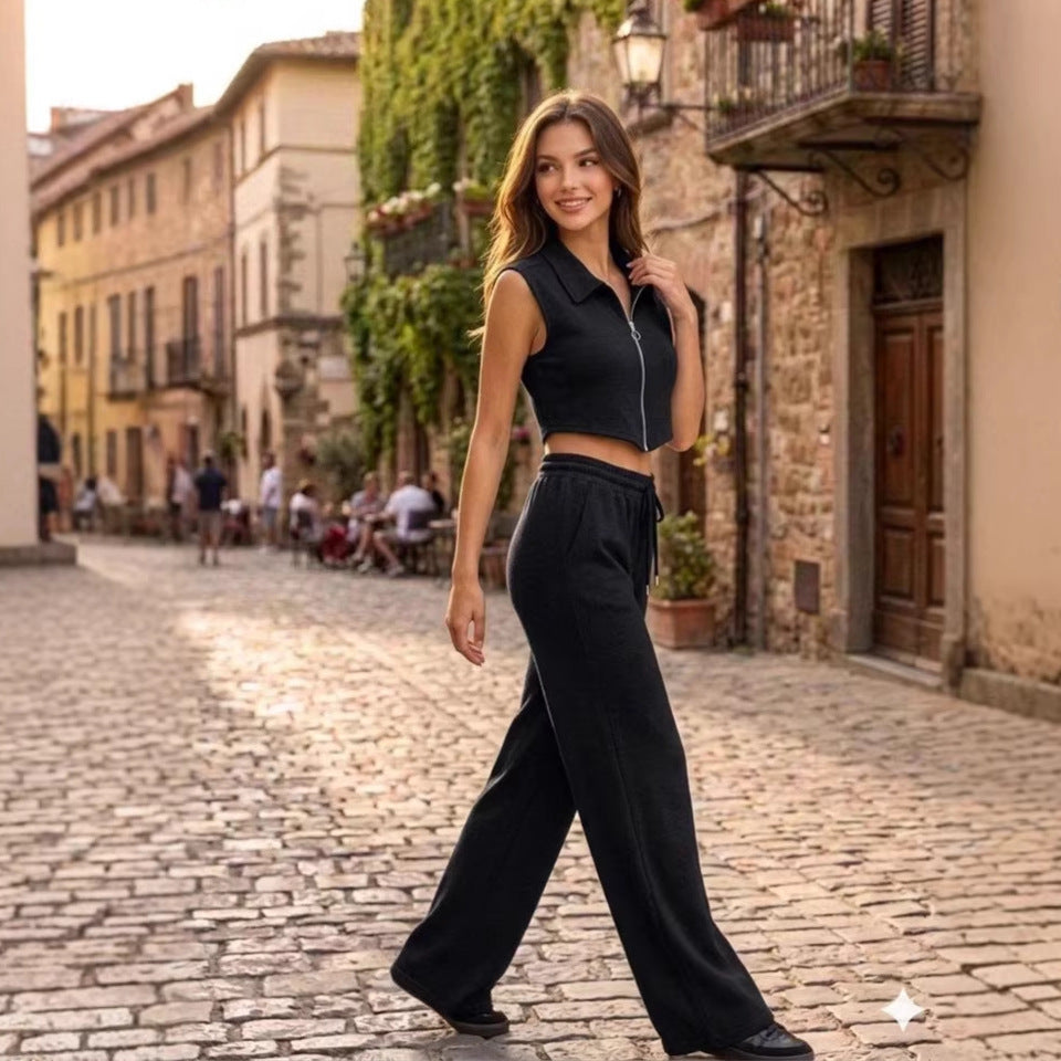 Women's Sleeveless Vest & Wide-Leg Pants Set FitiqueFit