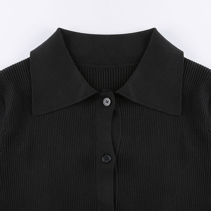 Women's V-Neck Ribbed Knit Button Cardigan Top – Black FitiqueFit