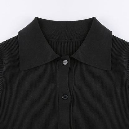 Women's V-Neck Ribbed Knit Button Cardigan Top – Black FitiqueFit
