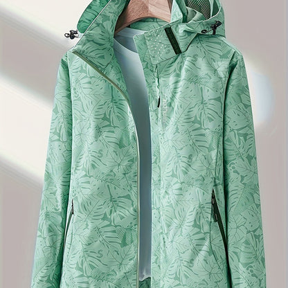 Women'S Outdoor Windbreaker Jacket | Casual Stand Collar, Non-Stretch Fabric, Random Print, Long Sleeve, Zipper Closure, Detachable Hood NovaCart