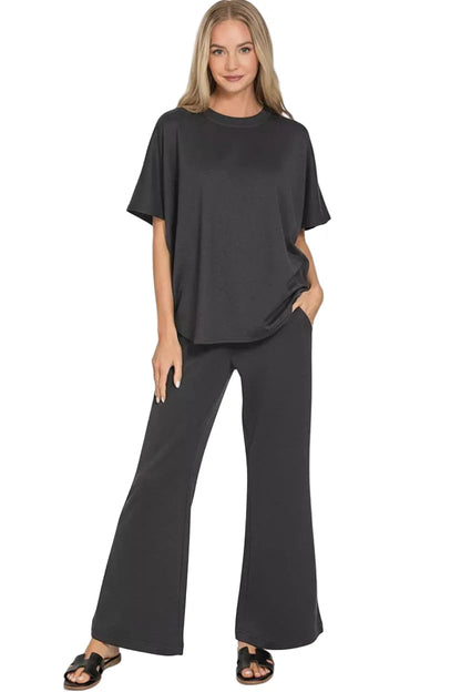 Zenana Scuba Curbed Hem Top & Pants Set West2East Surf