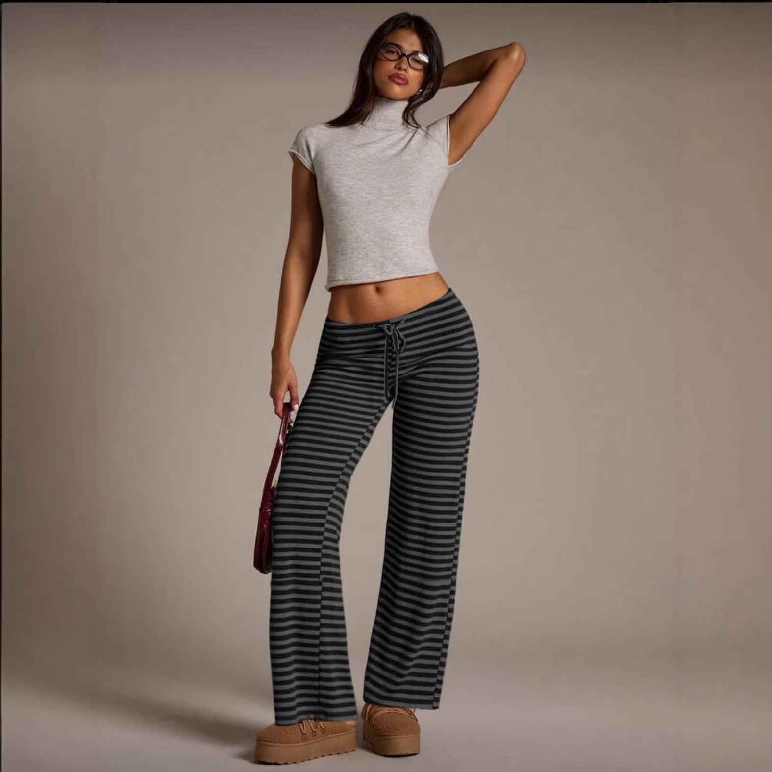 Women’s Striped Wide Leg Flared Casual Pants FitiqueFit