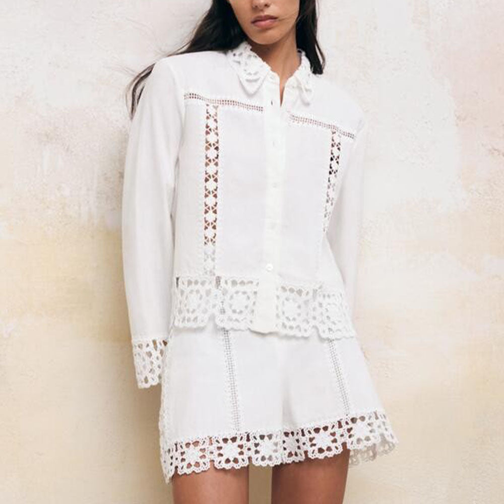 Women's Hollow-Out Patchwork Tassel Coat – Long Sleeve Lapel Button-Down Jacket FitiqueFit