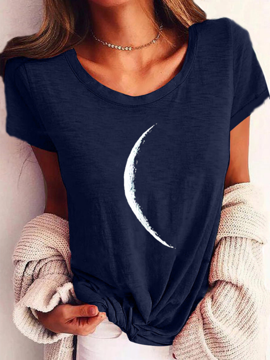Wide Collar Printed T-Shirt – Casual Short Sleeve Top for Women FitiqueFit