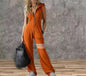 Women's Sporty Retro Lace-Up Striped Sleeveless Hooded Jumpsuit – Wide Flare Leg FitiqueFit