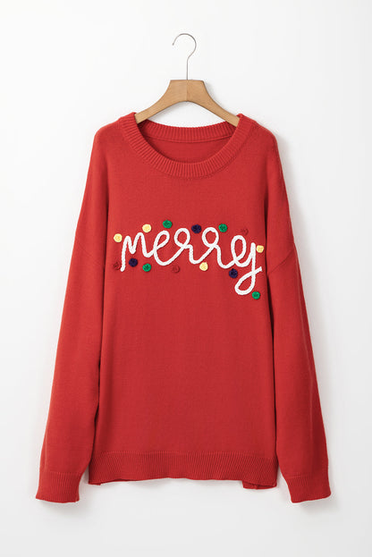 Fiery Red Merry Graphic Christmas Plus Size Sweater Garden Naked Curves
