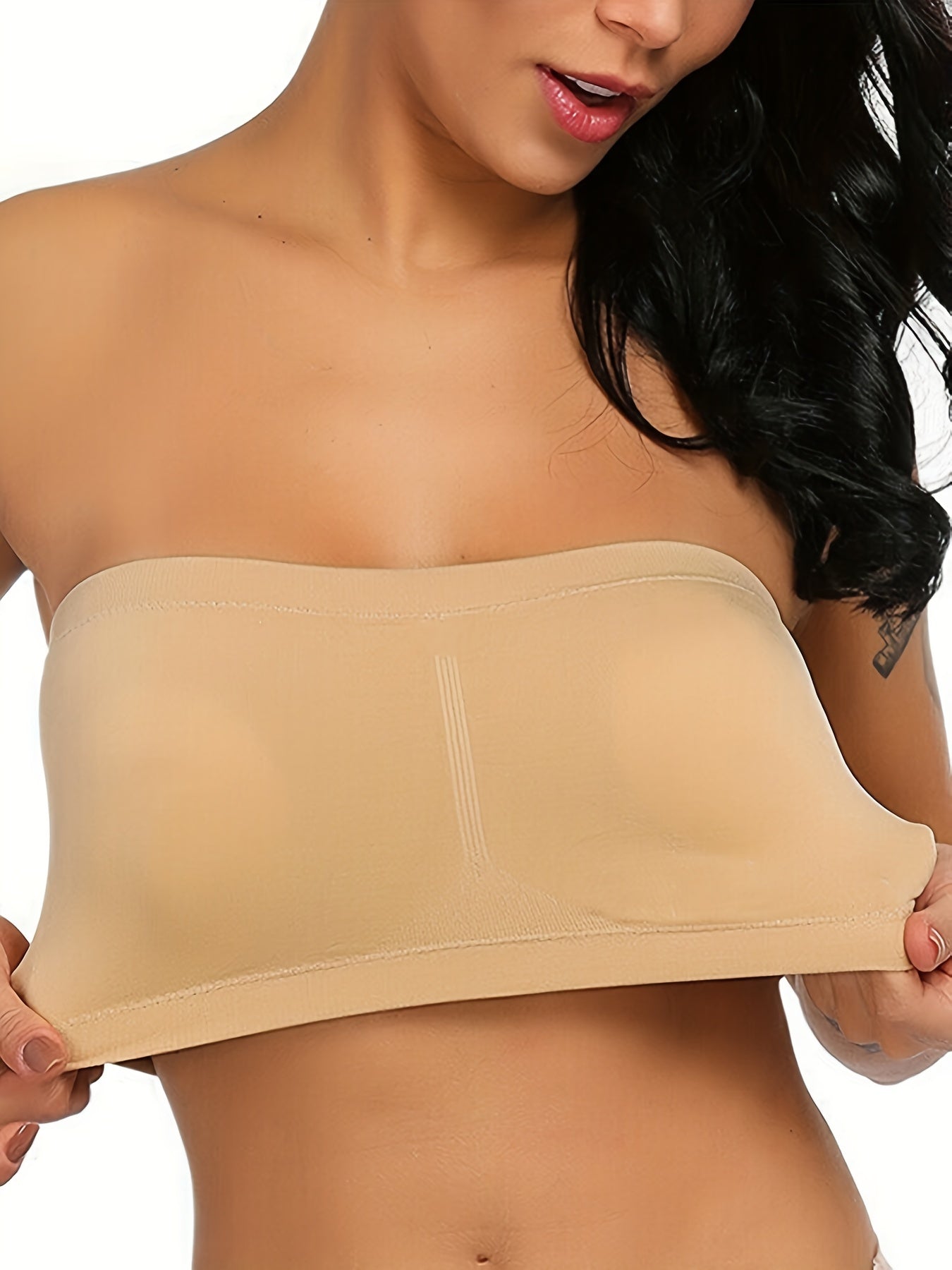 Plus Size Double-Layer Anti-See-Through Base Layer Tube Top Bra with Padded Cups, Wire-Free, and Underwire-Free NovaCart