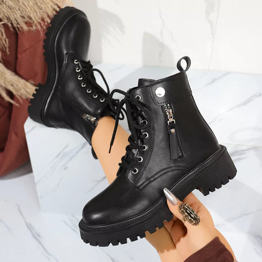 Round Toe Block Heels Boots with Mid-Heel Comfort FitiqueFit