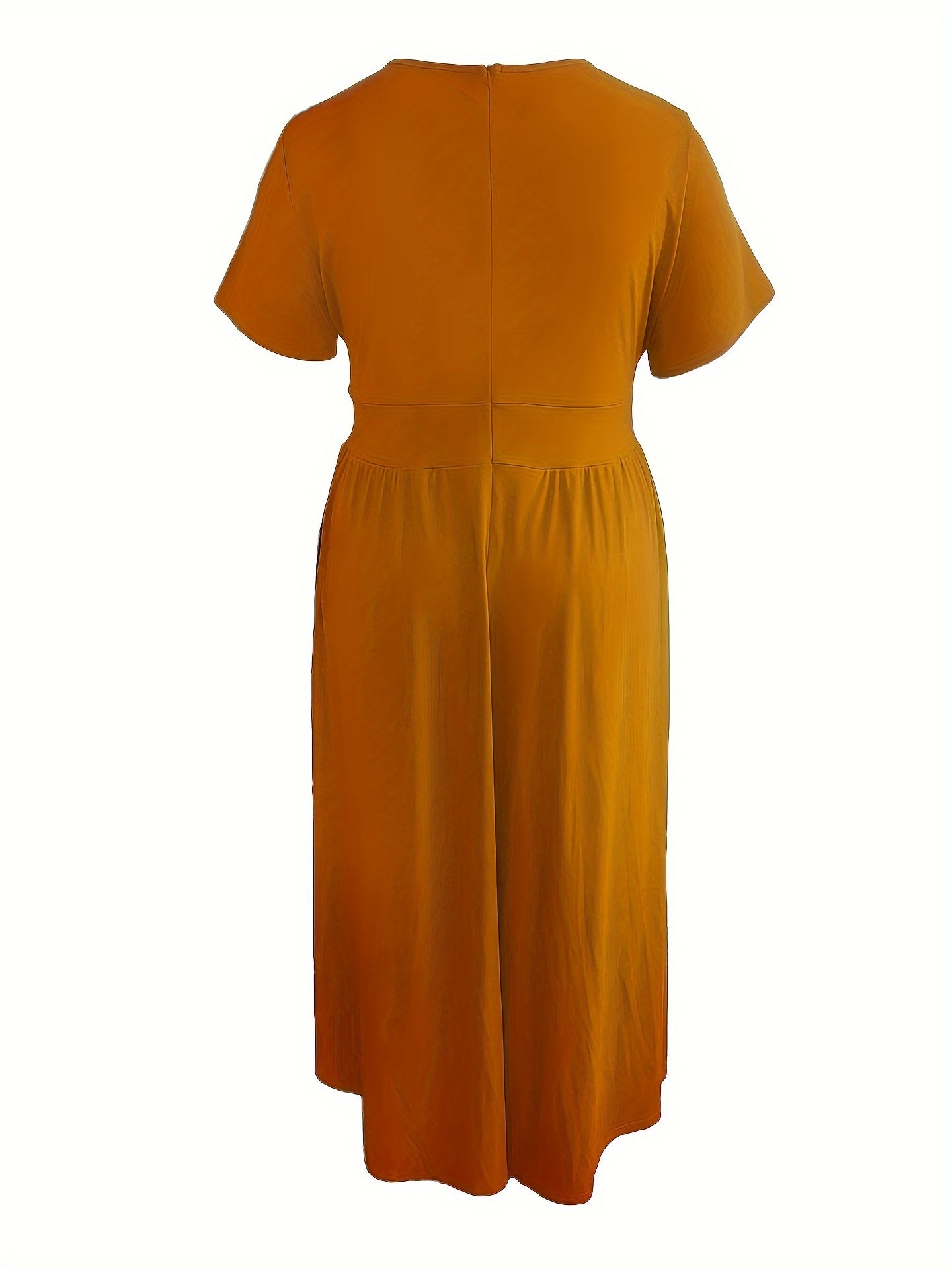 Plus Size Solid Short Sleeve Maxi Dress, Women's Plus Medium Stretch Elegant Long Dress NovaCart