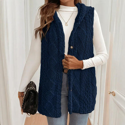 Women's Textured Sleeveless Hooded Vest FitiqueFit