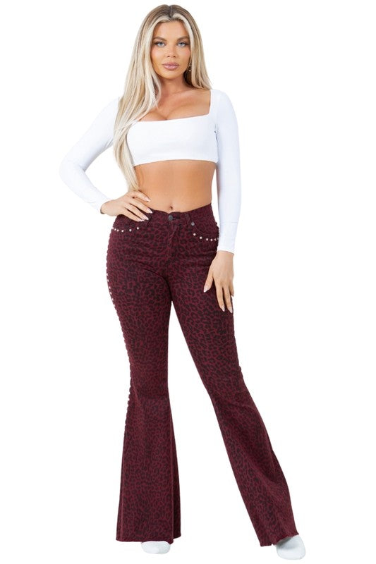 Leopard Studded Bell Bottom Pant Kacee Lillie Boutique
