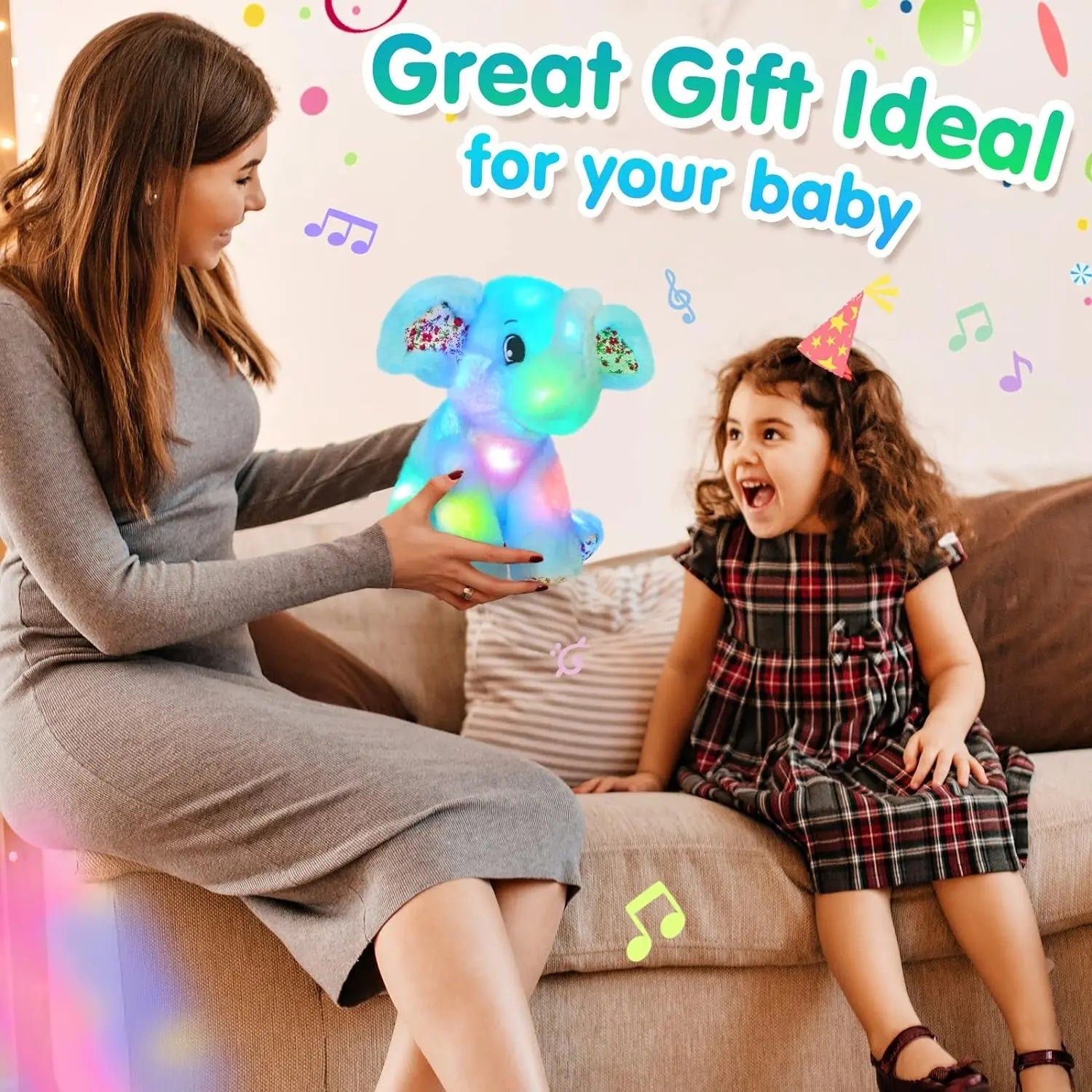 12-Inch Musical Light-Up Elephant Plush Toy - Adorable LED Nightlight with Lullabies for Kids - Perfect Gift for Birthdays and Special Occasions