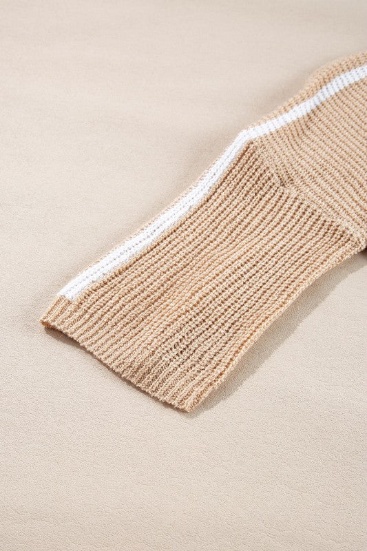 Contrast Stripe 3/4 Sleeve Crew Neck Sweater Shop Style & More | Fresh Looks, Everyday Deals & Free Shipping