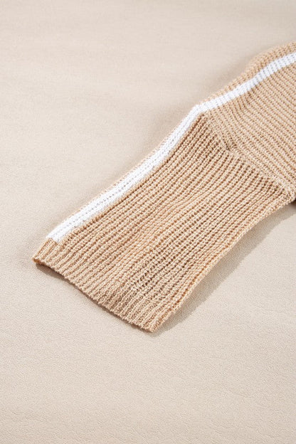 Contrast Stripe 3/4 Sleeve Crew Neck Sweater Shop Style & More | Fresh Looks, Everyday Deals & Free Shipping