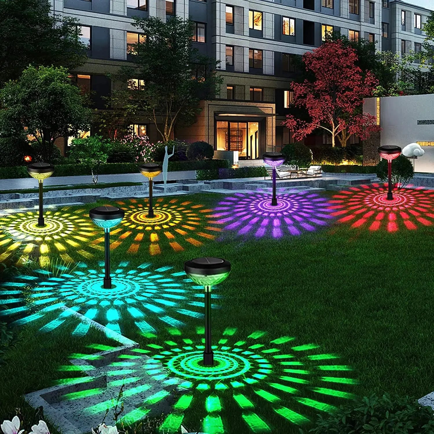 Transform Your Outdoor Space with Rirool's 6 Pack Dual Mode Waterproof Solar Pathway Lights - Illuminate Your Walkway, Garden, and Patio in Stunning White & Multi-Color!
