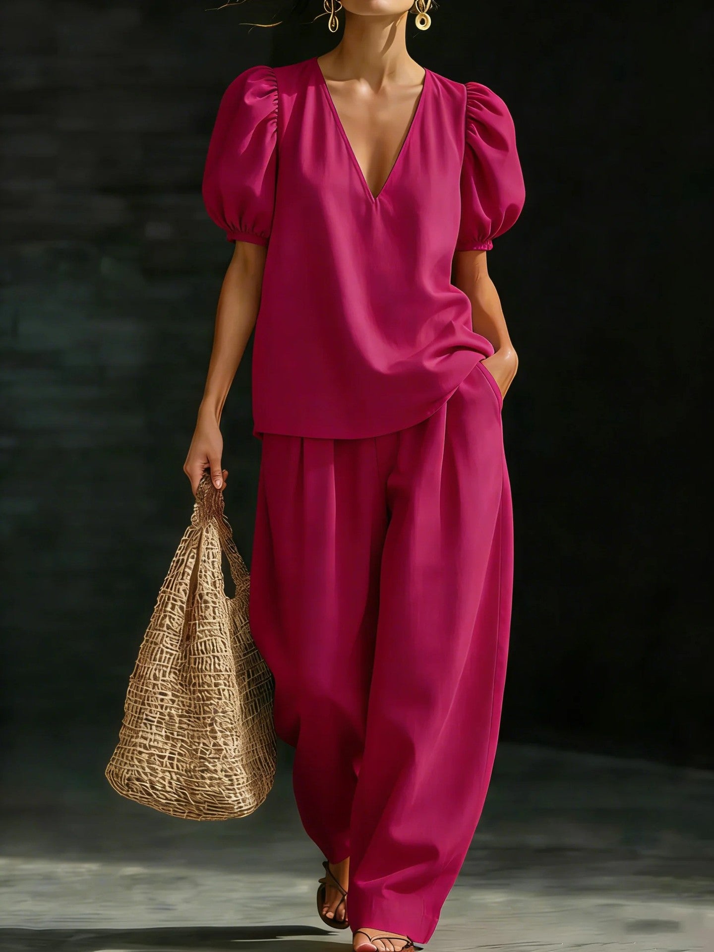 Women’s V-Neck Casual Two Piece Set FitiqueFit