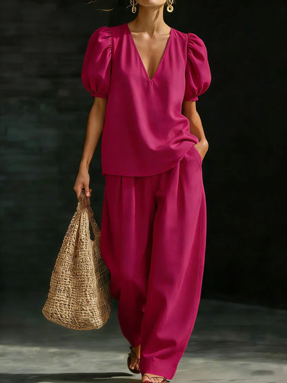 Women’s V-Neck Casual Two Piece Set FitiqueFit