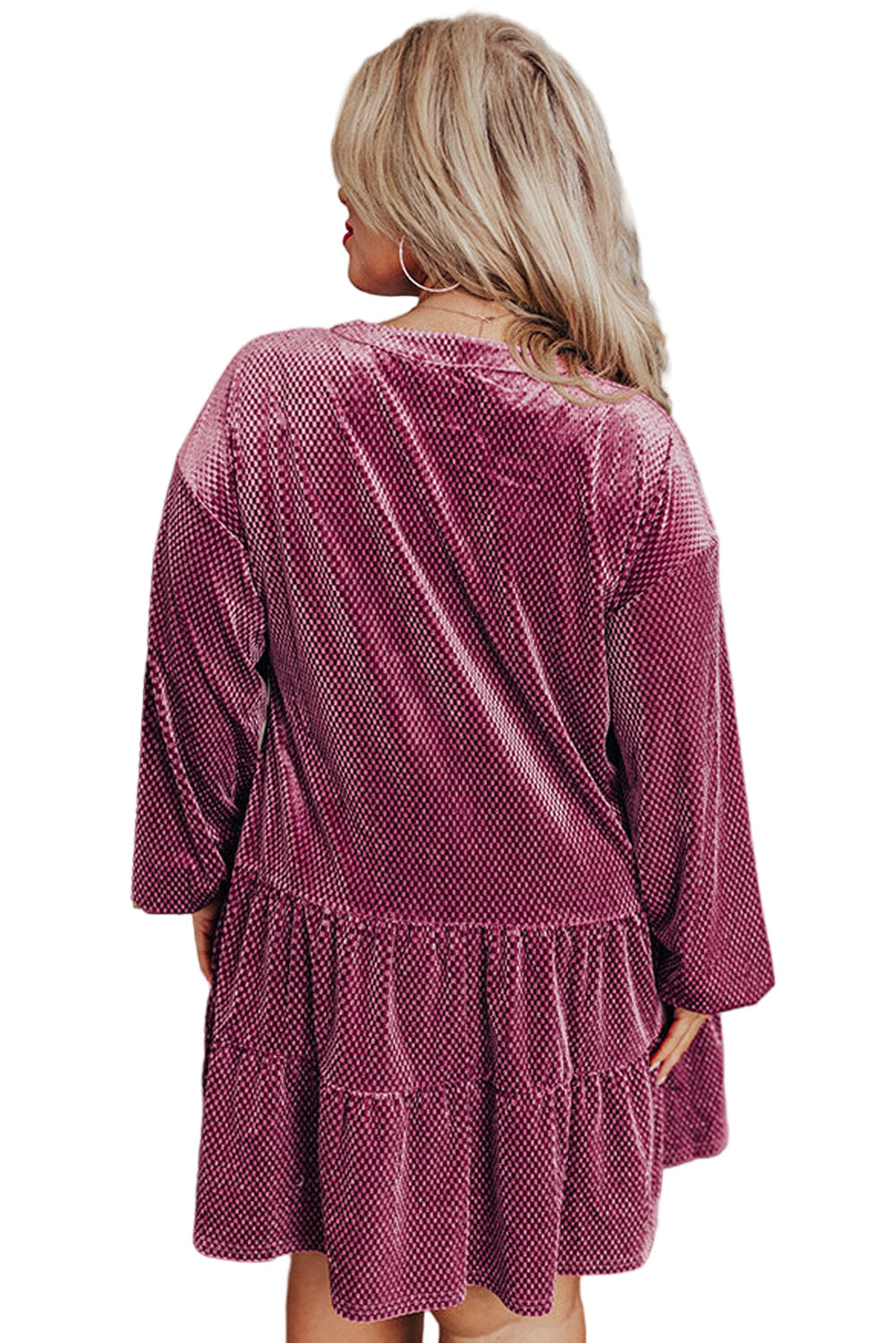 Meadow Mauve Plus Size Textured Velvet Tiered Buttons Tiered Dress Garden Naked Curves