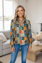Women's Retro Floral Print Chiffon Blouse – Loose Fit Long-Sleeve Top FitiqueFit