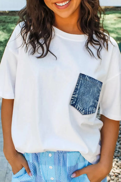 Color Block Chest Pocket Patched Casual Short Sleeve Top New Era Fashion LLc