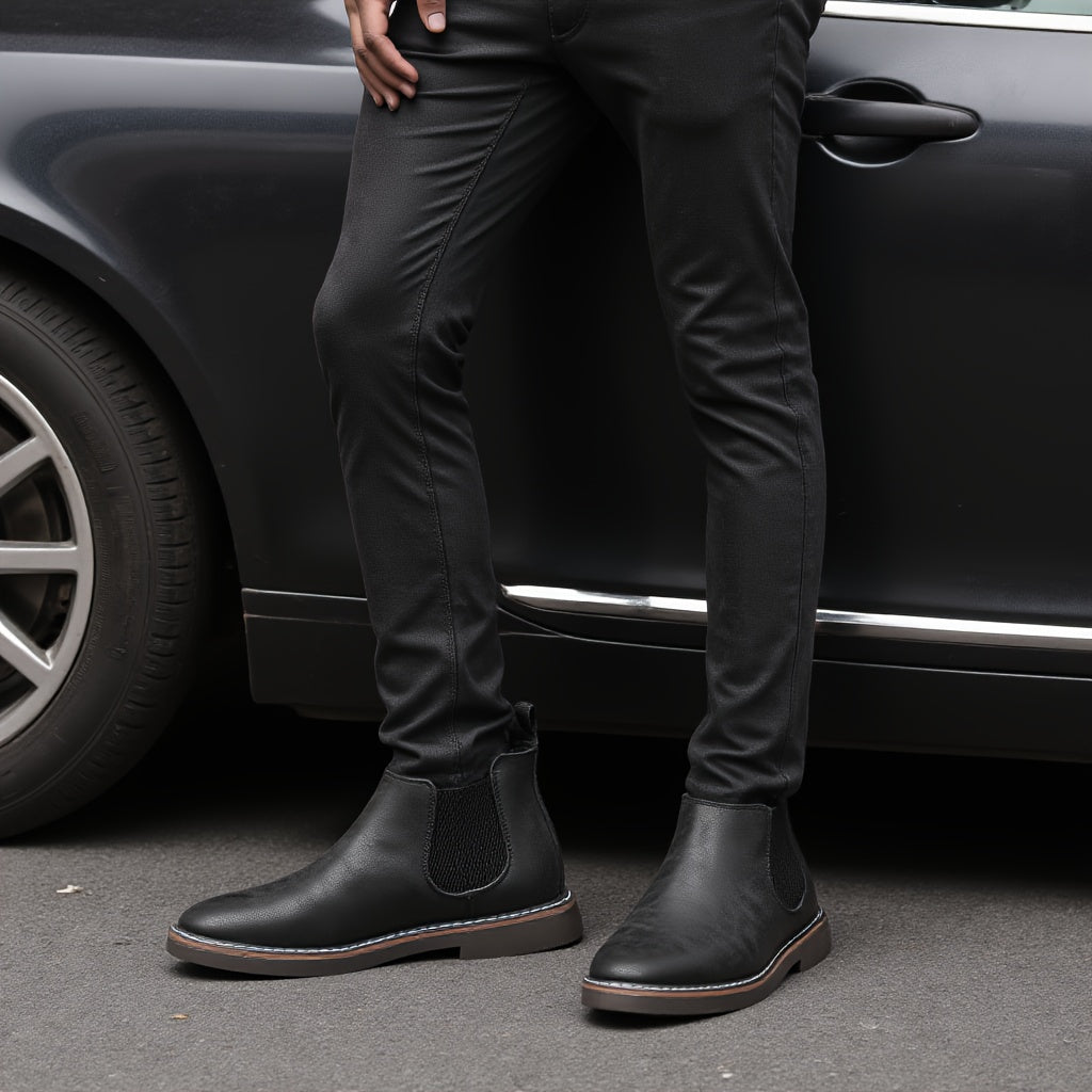Men'S Chelsea Ankle Boots - Size 40-46, Brown Faux Cover with Black Elastic Band, Pointed Toe, TPR Sole, Ideal for Casual Wear and Vacation NovaCart
