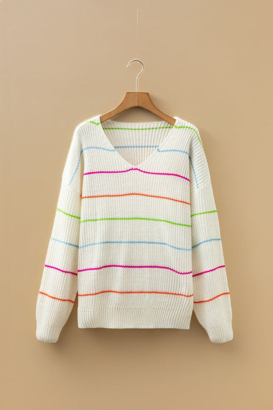 Stripe V-Neck Drop Shoulder Sweater Shop Style & More | Fresh Looks, Everyday Deals & Free Shipping