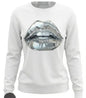 Womens Cartoon Silver Lip-Printed Sweatshirt See size chart under “more details” The Fashion Celestial