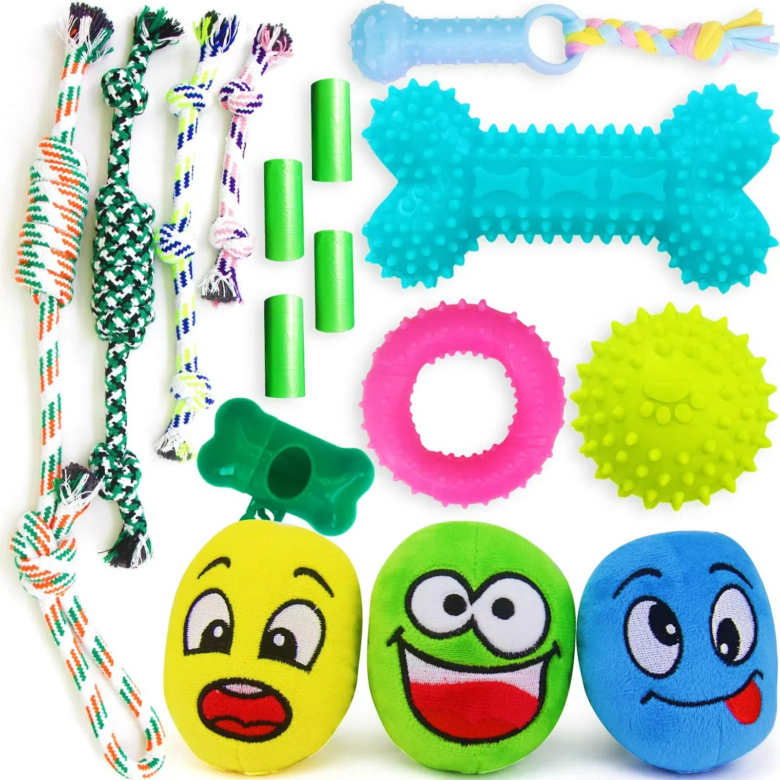 loncoldy 16 Pack Puppy Teething Toys Puppy Toys Dog Toys with Ropes Puppy Chew Toys Cute Squeaky and Ball Dog Chew Toys Puppy Chew Toys for Teething Entertainment & Interaction Small Dog Toys New Era Fashion LLc