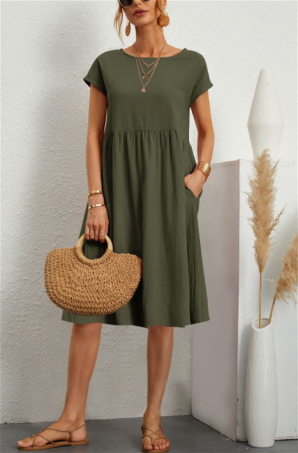 Women's Cotton Round Neck A-line Skirt Dress Grayceful LLC