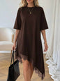 Women's Lace Trim Asymmetric Three-Quarter Sleeve Dress FitiqueFit