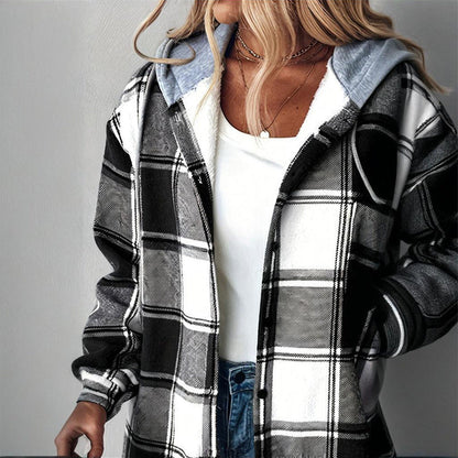 Plaid Drawstring Hoodie Shirt FitiqueFit