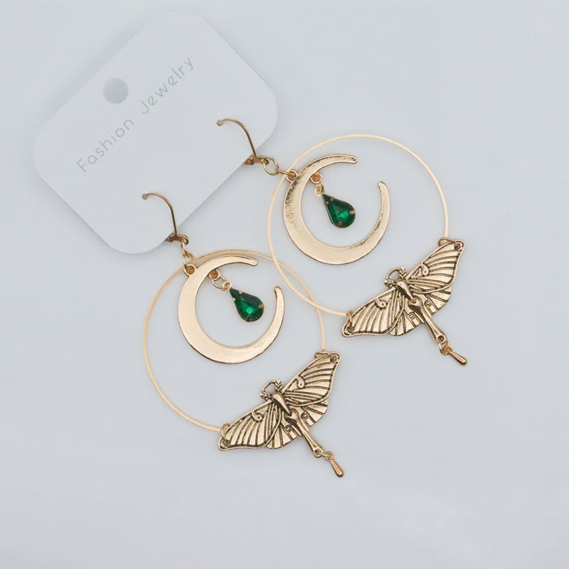 Vintage Crescent Moon Gemstone Earrings for Women, Featuring Bohemian Moth Drop Tassel Accessories. NovaCart