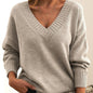 Women’s V-Neck Drop Shoulder Sweater | Casual Long Sleeve Pullover FitiqueFit