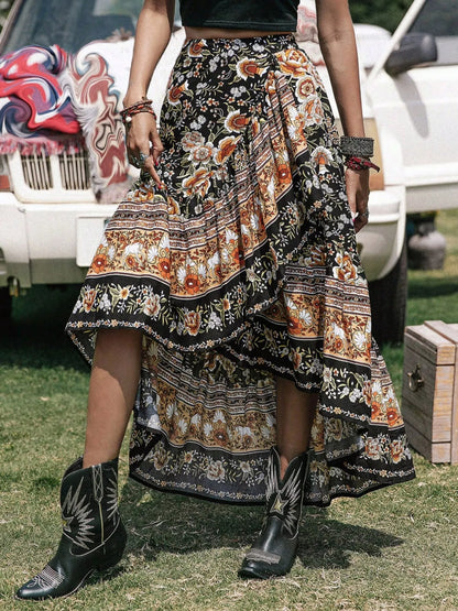 Plus Size Boho Floral Print High-Low Skirt See size chart under “more details” The Fashion Celestial