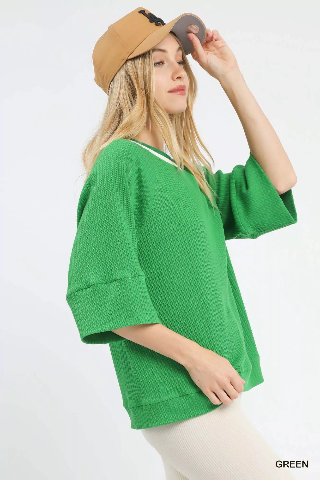Umgee Ribbed Knit Top with Contrast Trim FitiqueFit
