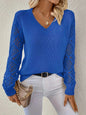 Loose Hollow Knitted Sweater Long-sleeved Pullover V-neck Top Women's Clothing Grayceful LLC
