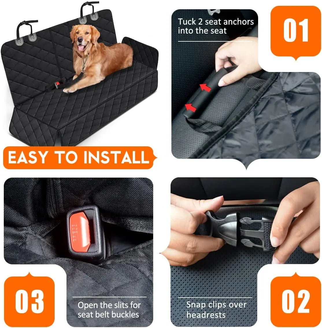Ultimate Waterproof Dog Car Seat Cover - Non-Slip, Scratch Resistant Protector for Back Seat - Fits Most Cars, Trucks & SUVs - Black