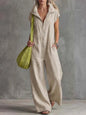Women's Loose Sleeveless Jumpsuit with Pockets – Linen-Look FitiqueFit