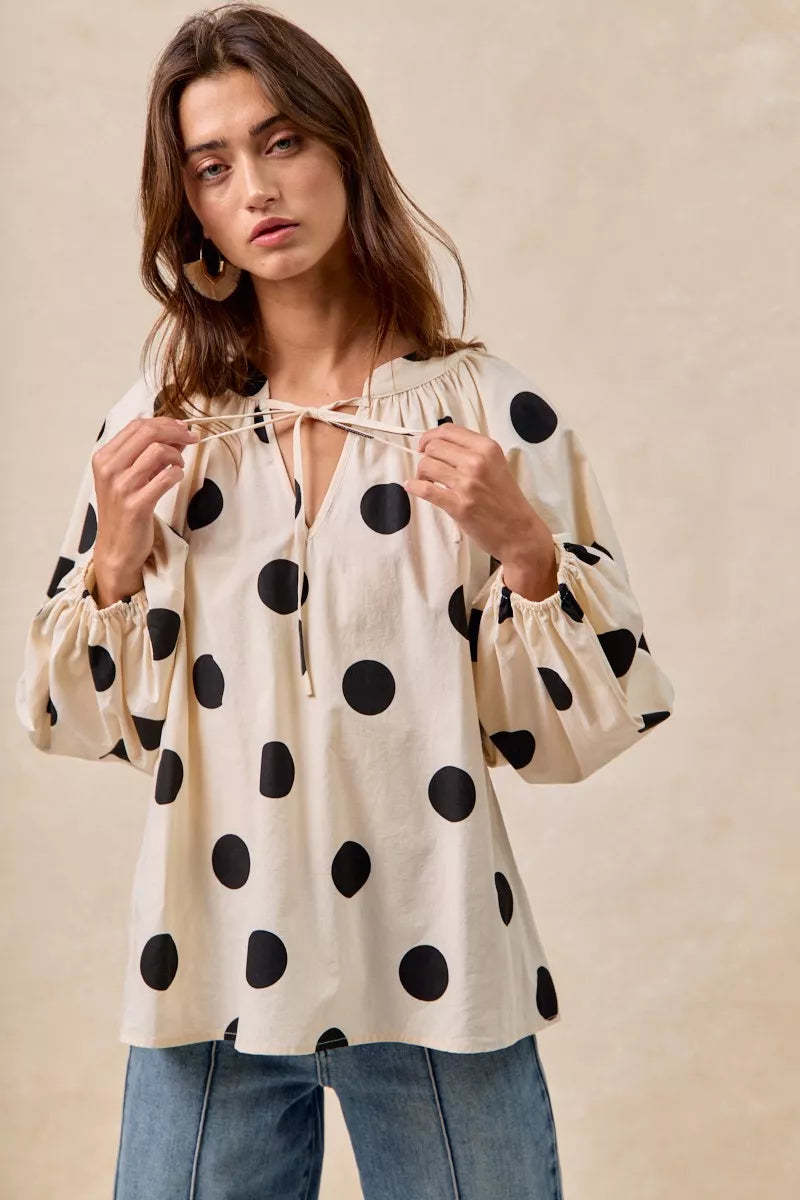 BiBi Polka Dot Exaggerated Balloon Sleeves Blouse FitiqueFit