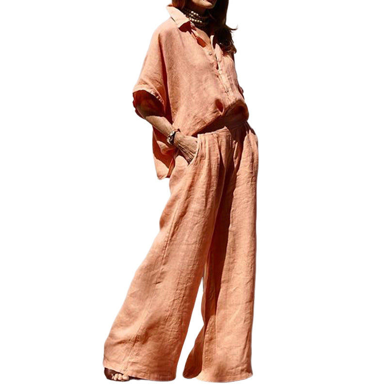 Women's Fashion Solid Color Loose Cotton And Linen Tops Pants Suit See size chart under “more details” The Fashion Celestial