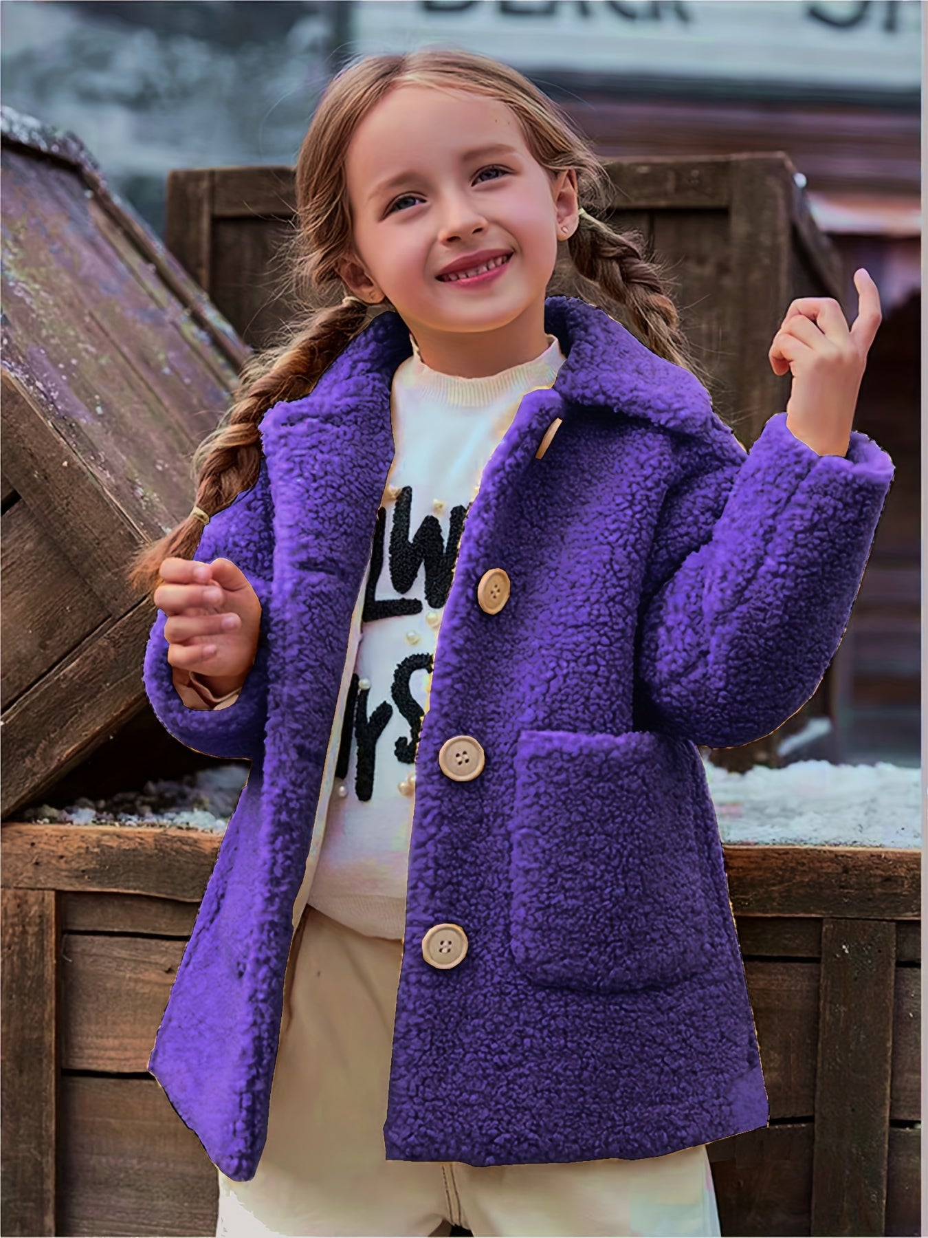 Girls' Lamb Fur Jacket | JOMAKE Korean-Style Lapel Collar, Two-Tone, Warm Windbreaker with Pockets, Lining, Button Closure, Long Sleeves for Winter NovaCart