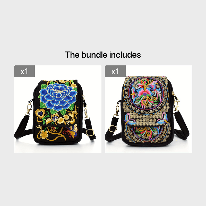 Women's Embroidered Crossbody Bag, Mini Shoulder Bag, Portable Double-Layer Wallet, Phone Pouch NovaCart