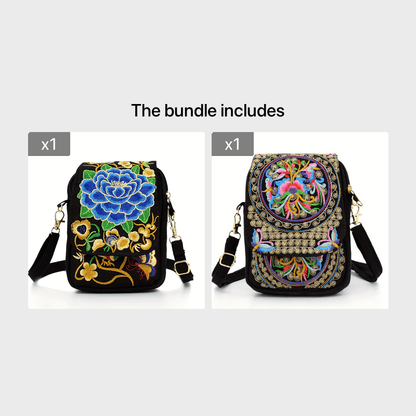 Women's Embroidered Crossbody Bag, Mini Shoulder Bag, Portable Double-Layer Wallet, Phone Pouch NovaCart