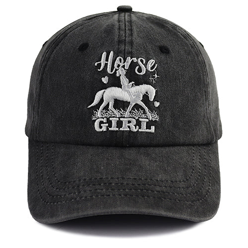Horse Girl Embroidered Vintage Washed Baseball Cap – Adjustable Equestrian Hat FitiqueFit