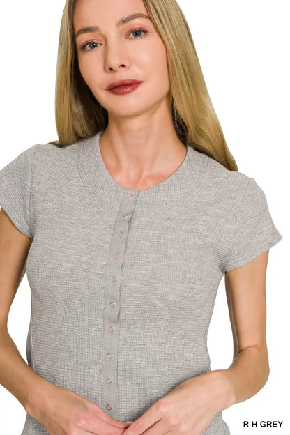 Zenana Double Knit Snap Button Short Sleeve Shirt New Era Fashion LLc